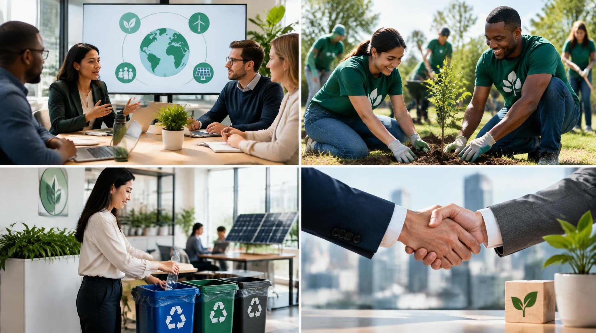 corporate team discussing sustainability