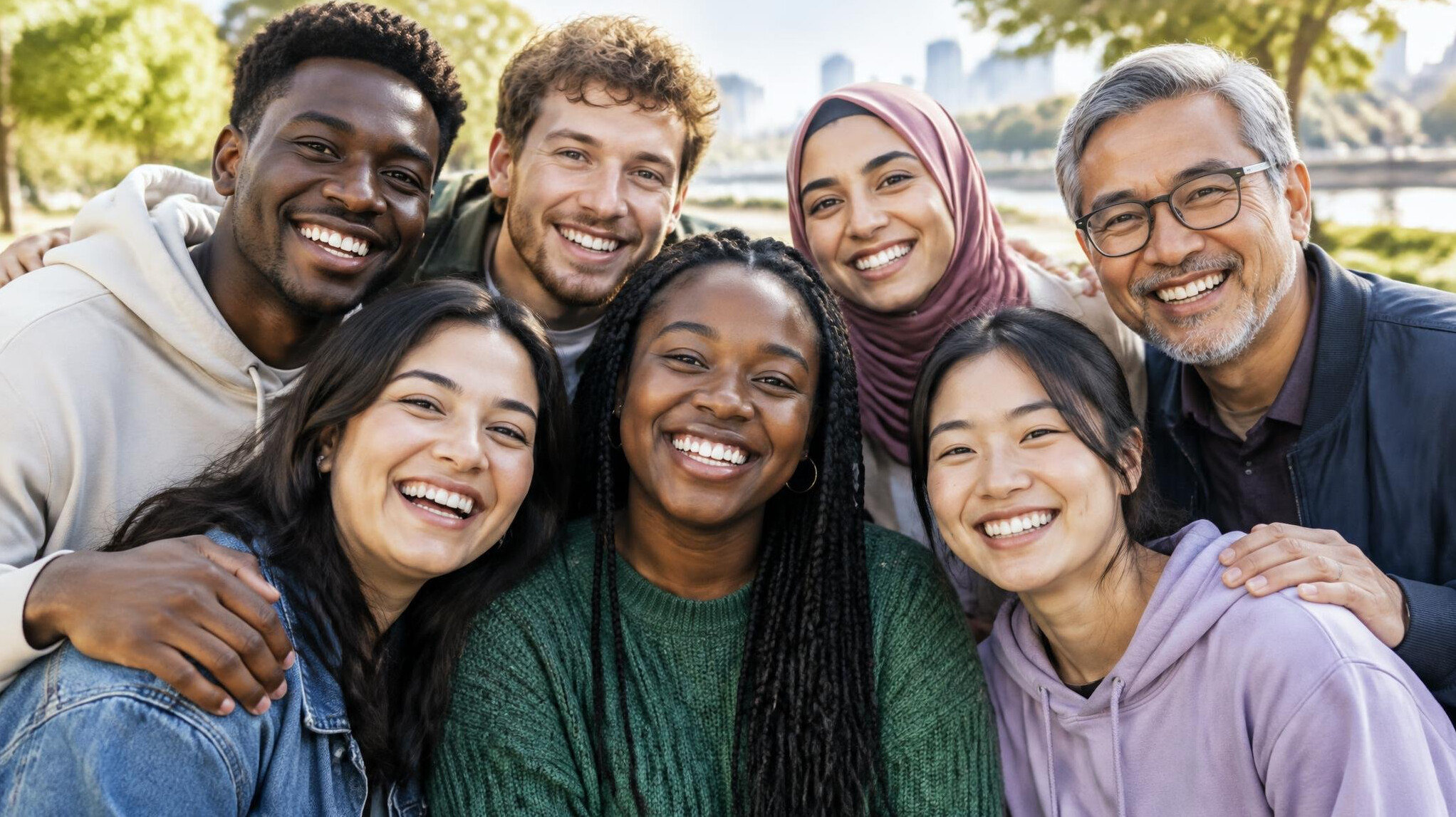 diverse group smiling together